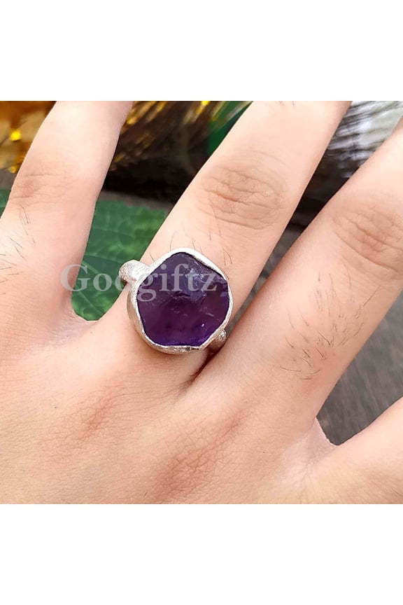 Sterling Silver Rough Amethyst Ring: Handmade Stacking Jewelry