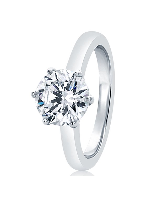 Sterling Silver Round 2ct CZ 6 prong Classic Solitaire Wedding Engagement Ring 8MM (Size 5 to 10), 5