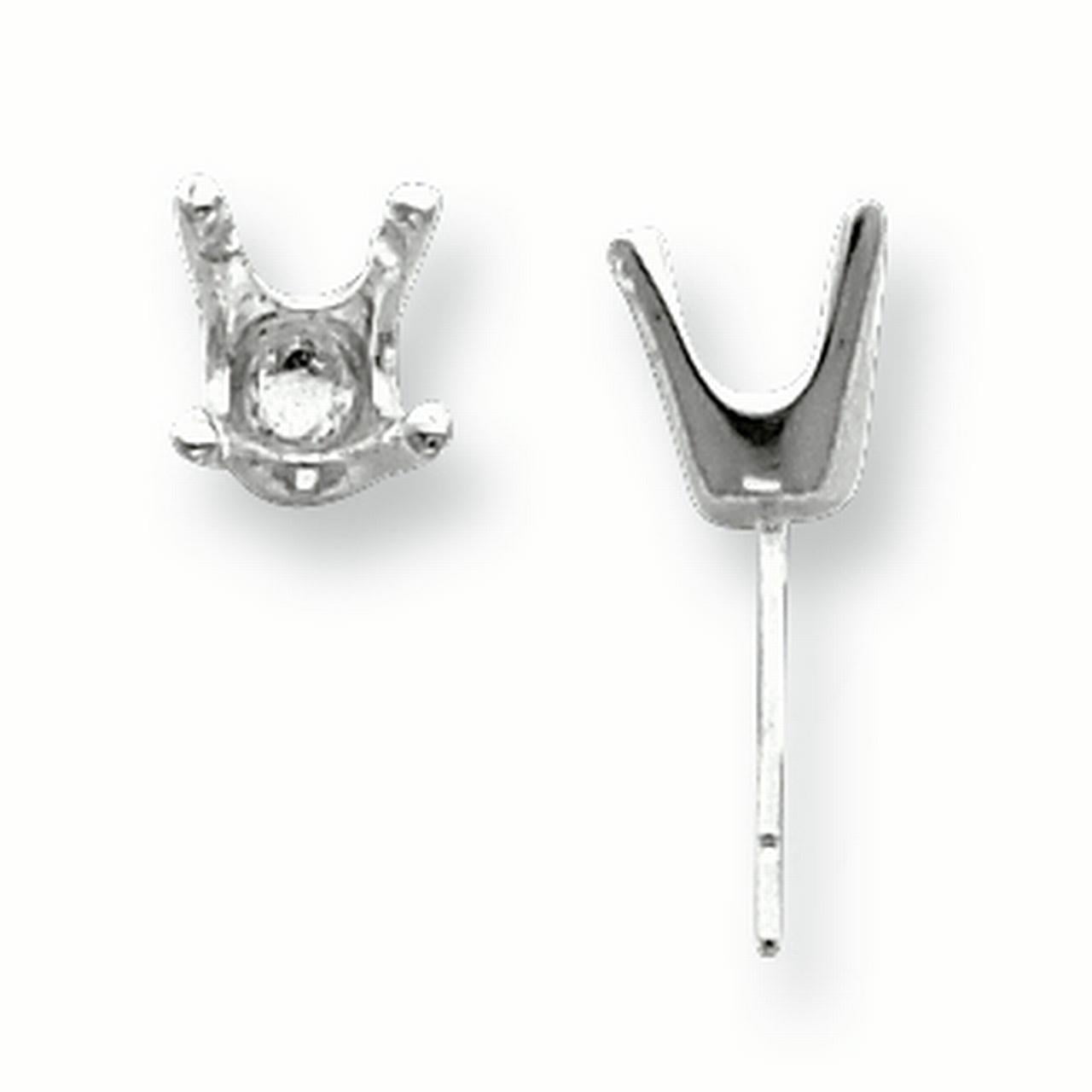 Sterling Silver Round 4-Prong Closed Back 3.0mm Earring Setting