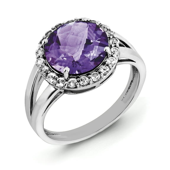 Sterling Silver Rhodium-plated Amethyst & White Topaz Ring QR3077AM