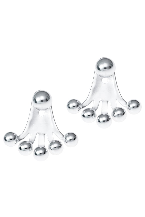 Sterling Silver Round Ball Dot 2 In 1 Stud And Jacket Ear Cuff Earrings