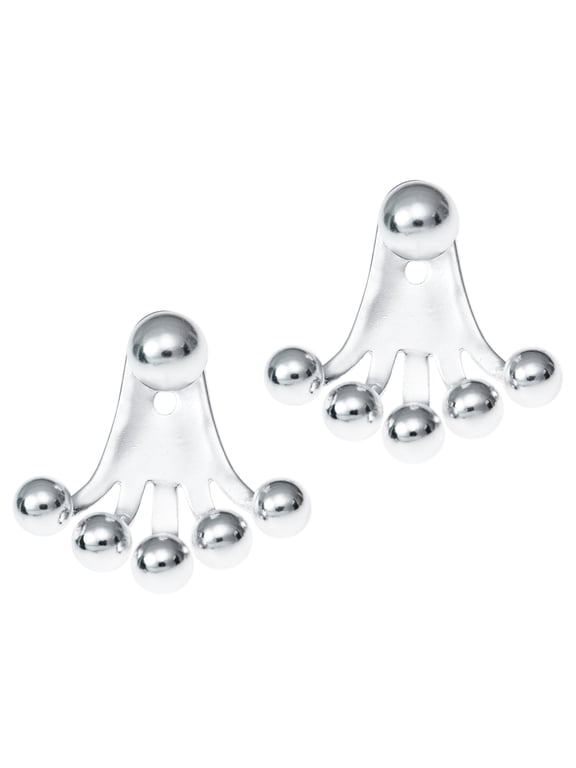 Sterling Silver Round Ball Dot 2 In 1 Stud And Jacket Ear Cuff Earrings