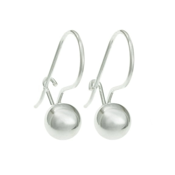 Sterling Silver Round Ball Kidney Earwire Hook Earrings, 0.6"