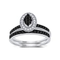 thumbnail image 1 of Sterling Silver Round Black Color Enhanced Diamond Bridal Wedding Ring Band Set 1/2 Cttw, 1 of 4