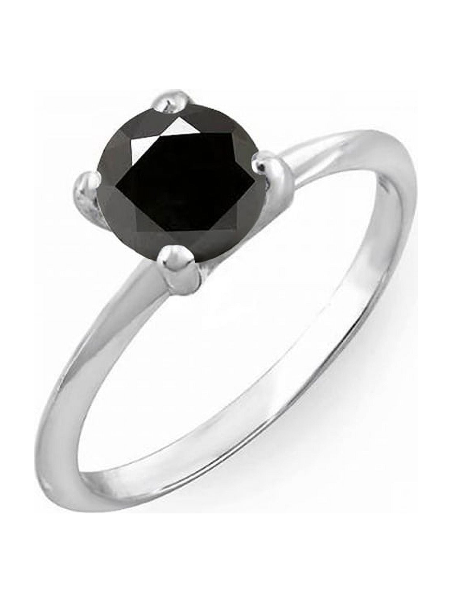 Sterling Silver Round Black Diamond Ladies Bridal Engagement Solitaire Ring