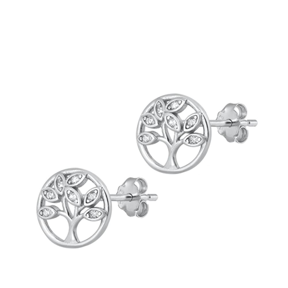 Sterling Silver Round Circle Tree of Life Clear Cubic Zirconia Earrings 925 New Jewelry Female