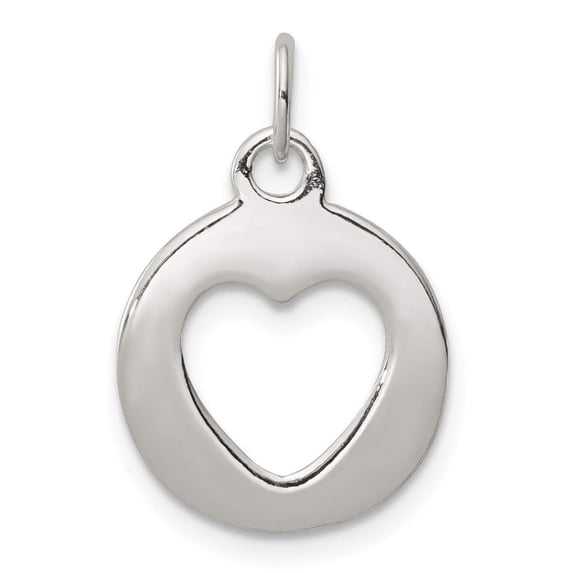925 Sterling Silver Open Solid Polished Circle With Love Heart Charm Pendant Necklace 22x12mm Wide - Pendant for Women