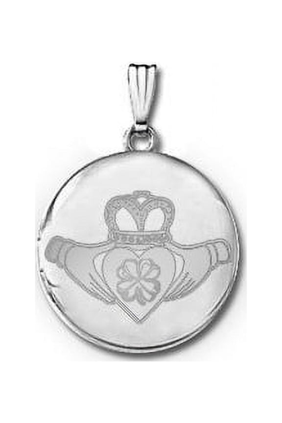 Sterling Silver Round "Claddagh" with Clover Locket - 3/4 in X 3/4 in