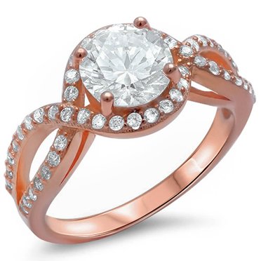 Sterling Silver Round Clear CZ Center Infinity Ring Size 4