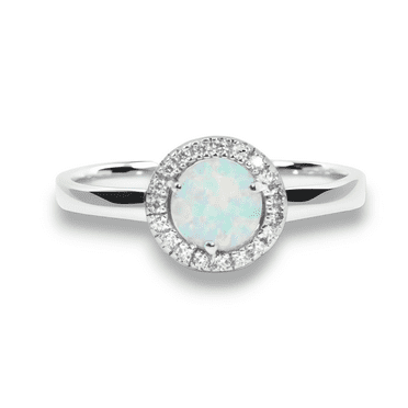 Sterling Silver Round Created White Opal CZ Halo Ring (Size 4)