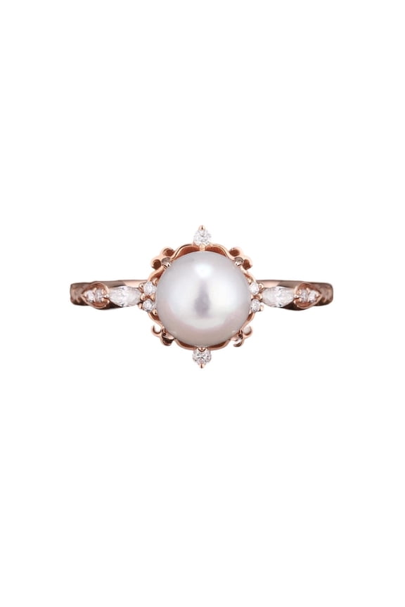 Sterling Silver Round Cut Pearl Gemstone Ring For Women
