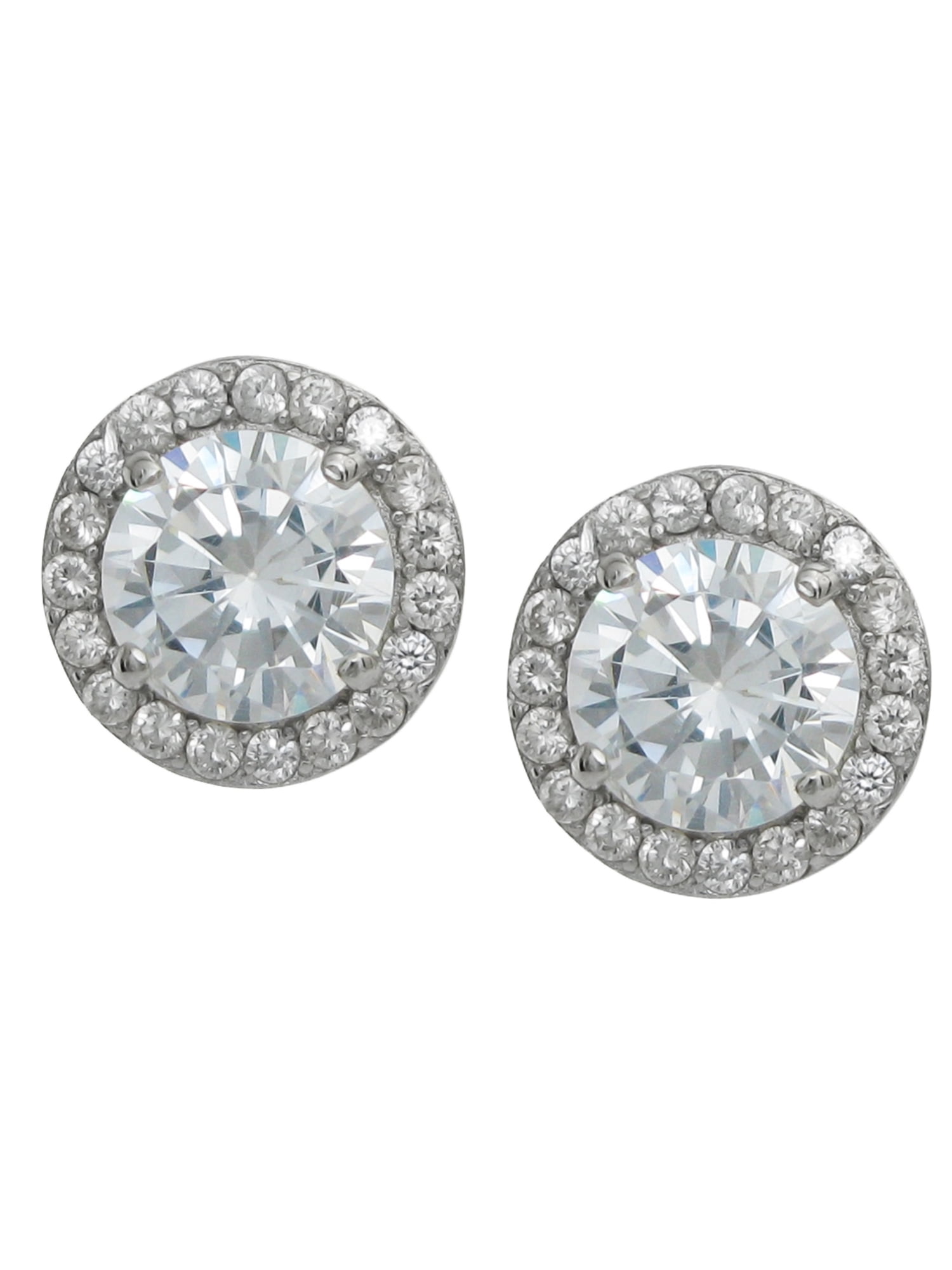 Sterling Silver Round Daisy Flower Clear Cubic Zirconia Stud Post Earrings