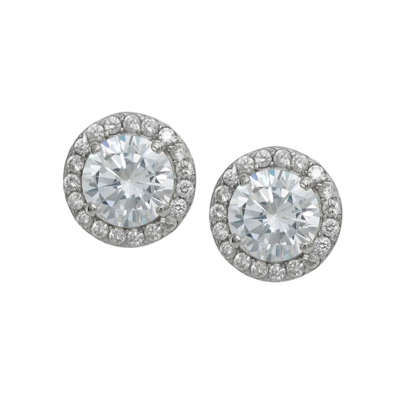 Sterling Silver Round Daisy Flower Clear Cubic Zirconia Stud Post Earrings