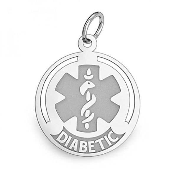 Sterling Silver Round "Diabetic" Medical ID Charm or Pendant - 1-1/4 Inch X 1-1/4 Inch