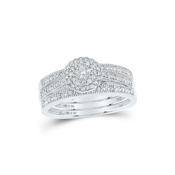 Sterling Silver Round Diamond 3-Pc Bridal Wedding Ring Band Set 1/4 Cttw