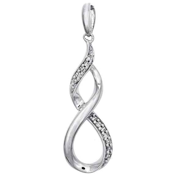 Sterling Silver Round Diamond Infinity Pendant 1.1" Statement Pave Charm 1/20 CT