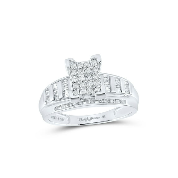 Sterling Silver Round Diamond Rectangle Cluster Bridal Wedding Engagement Ring 1/2 Cttw