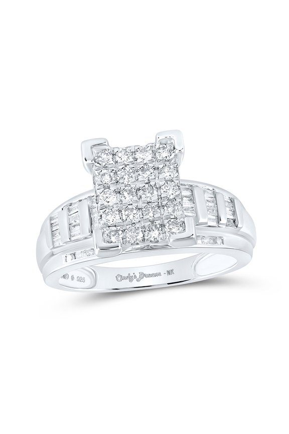Sterling Silver Round Diamond Rectangle Cluster Bridal Wedding Engagement Ring 1 Cttw