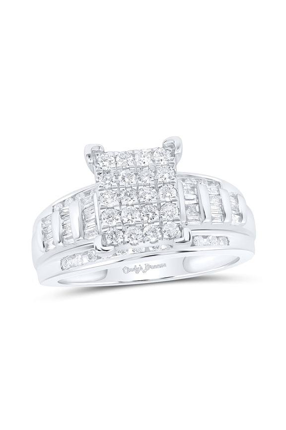Sterling Silver Round Diamond Rectangle Cluster Bridal Wedding Engagement Ring 3/4 Cttw, Womens Size: 5-10