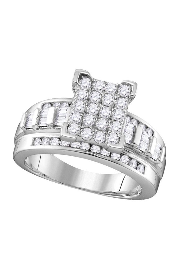 Sterling Silver Round Diamond Rectangle Cluster Bridal Wedding Engagement Ring 3/4 Cttw