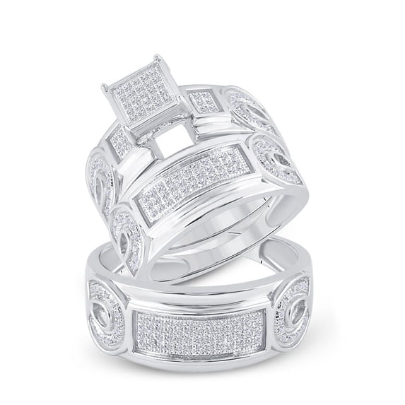 Sterling Silver Round Diamond Square Matching Wedding Ring Set 0.50cttw