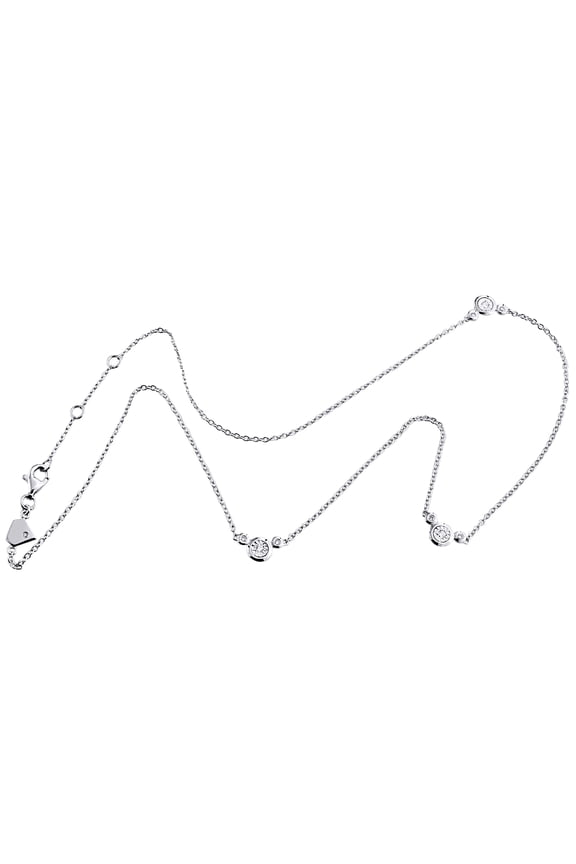 Sterling Silver Round Diamond Statement Cocktail Necklace 17" Fancy Charm 1/8 CT