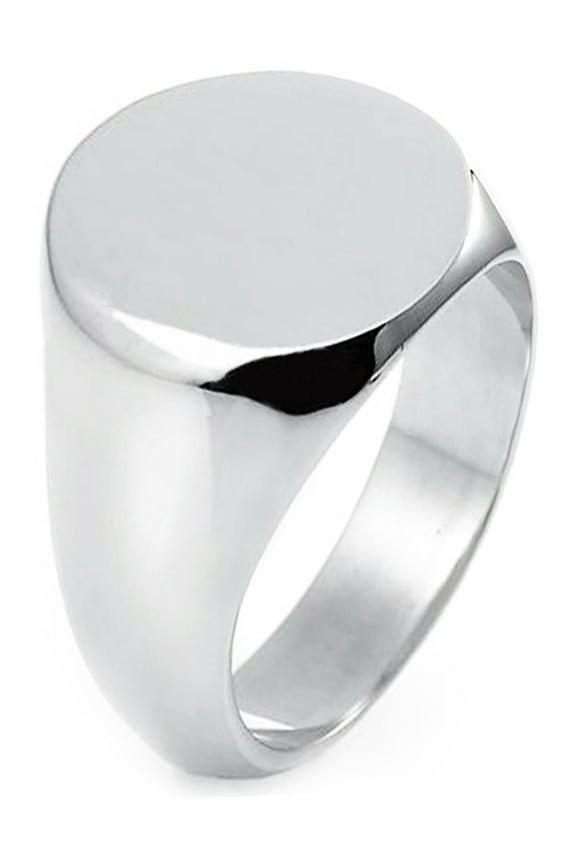 Sterling Silver Round Flat Top Polished Classic Plain Signet Ring