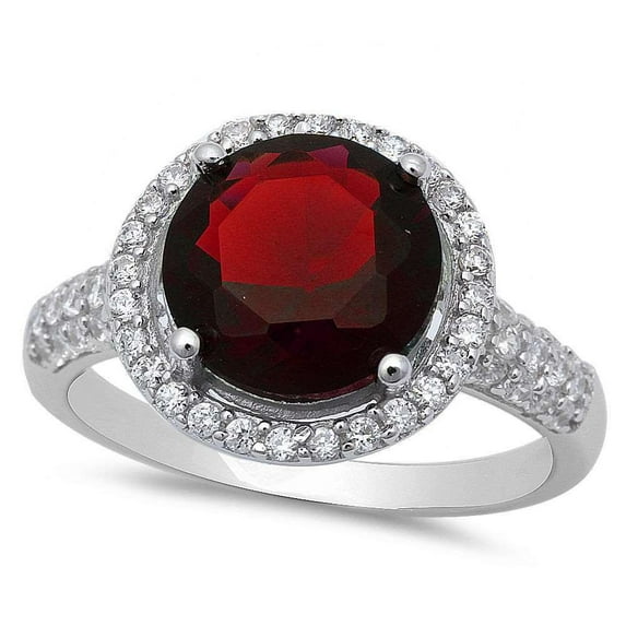 Sterling Silver Round Halo Set Simulated Garnet Cubic Zirconia Bridal Ring Size 6