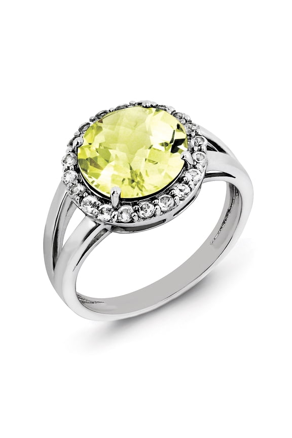 Sterling Silver Rhodium Lemon Quartz & White Topaz Ring QR3077LQ