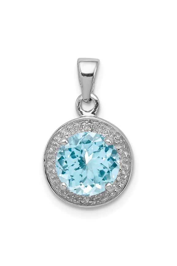 Sterling Silver Round Light Blue Gemstone Pendant for Women, Elegant Birthstone Necklace with Intricate Detailing, Minimalist Fine Jewelry for Everyday Wear