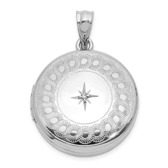925 Sterling Silver Compass Rose Photo Locket Pendant Charm with Diamond for Women