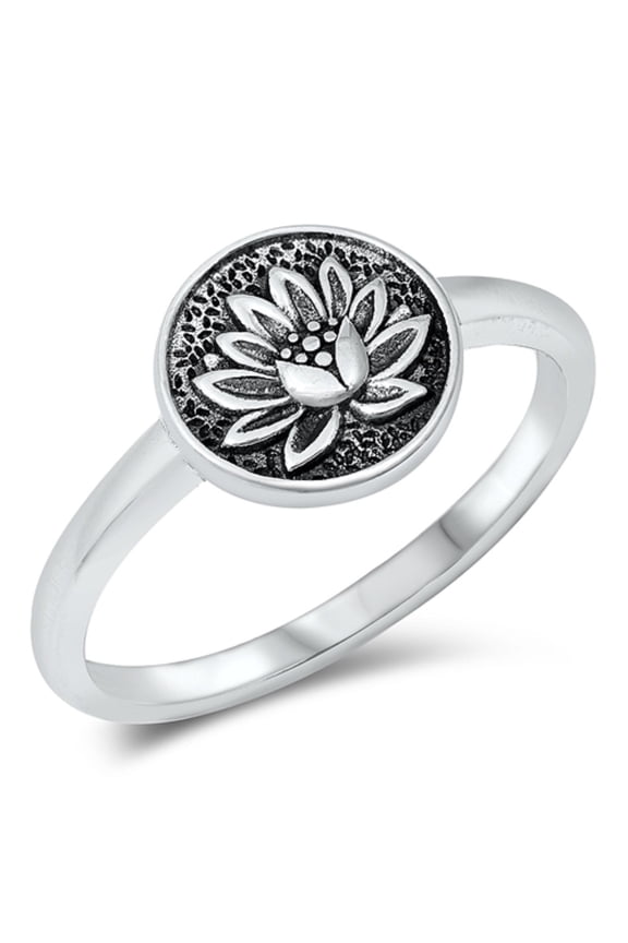 Sterling Silver Round Lotus Ring Size 5