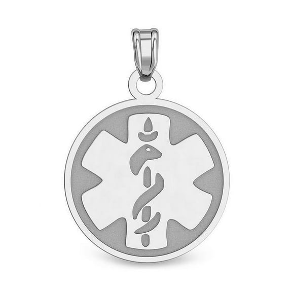 Sterling Silver Round Medical ID Charm or Pendant - 1/2 Inch X 1/2 Inch