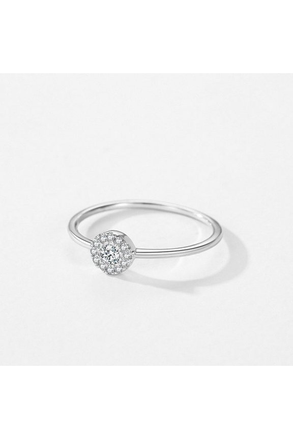 Sterling Silver Round Micro Rhinestone Ring: Simple Geometric Design for Women | Affordable Luxury Style | Silver Rings for Everyday