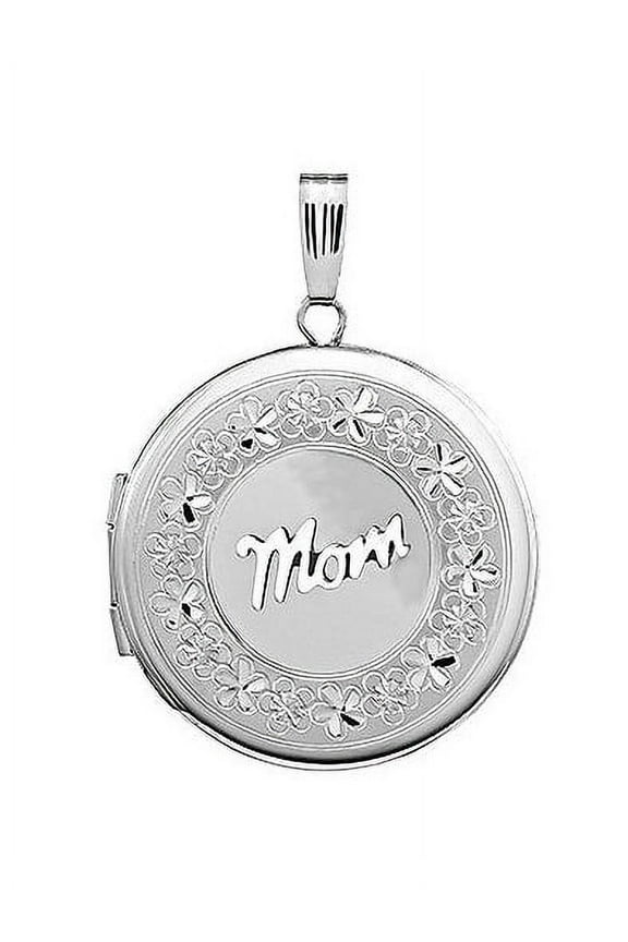 Sterling Silver Round "Mom" Engraved Locket - Approx. 1 Inch X 1 Inch - Sterling Silver
