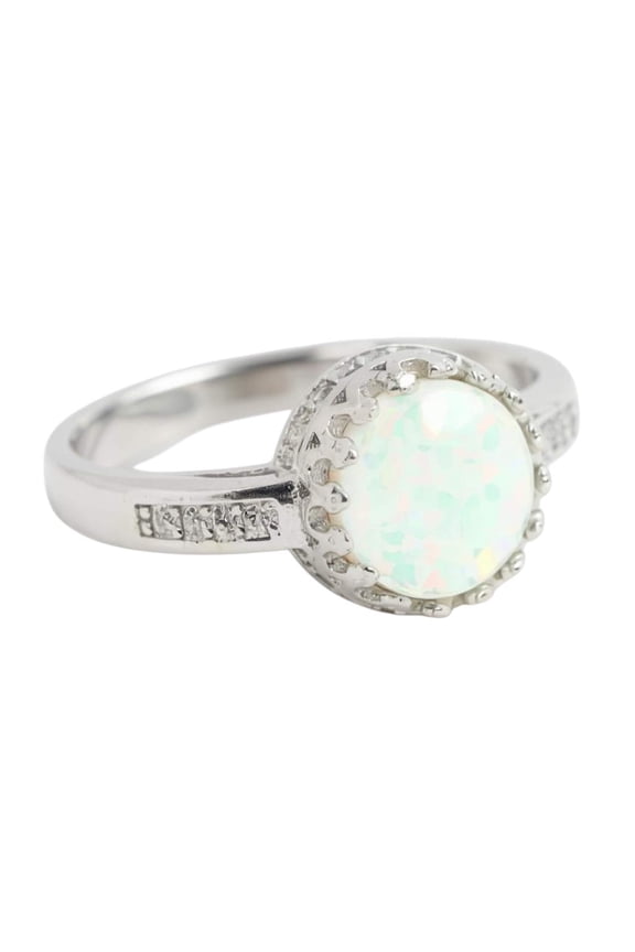 Sterling Silver Round Opal Crown Halo Ring