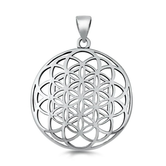 Sterling Silver Round Pendant Flower Swirl Cutout Lattice Medallion Charm 925 Jewelry Female Unisex