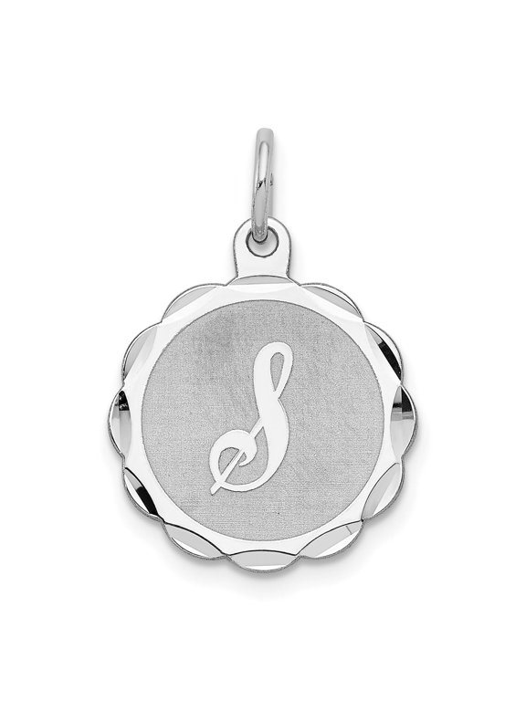 Sterling Silver Round Pendant Necklace with Script S Initial, Scalloped Edge Custom Charm for Women or Unisex, Monogram Identity Keepsake Jewelry