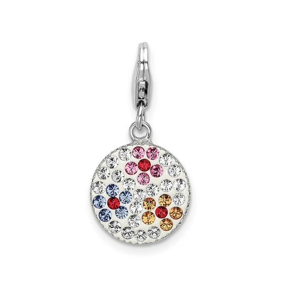 Sterling Silver Round Pendant for Women with Multicolor Cubic Zirconia, Pave Floral Design, Colorful Charm for Necklace or Bracelet, Symbolic Jewelry for Style and Individuality