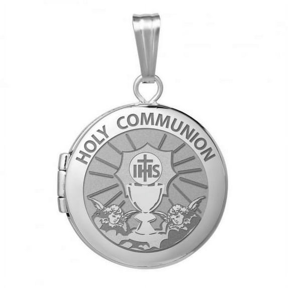 Sterling Silver Round Picture "Holy Communion" Locket - 3/4 in X 3/4 in
