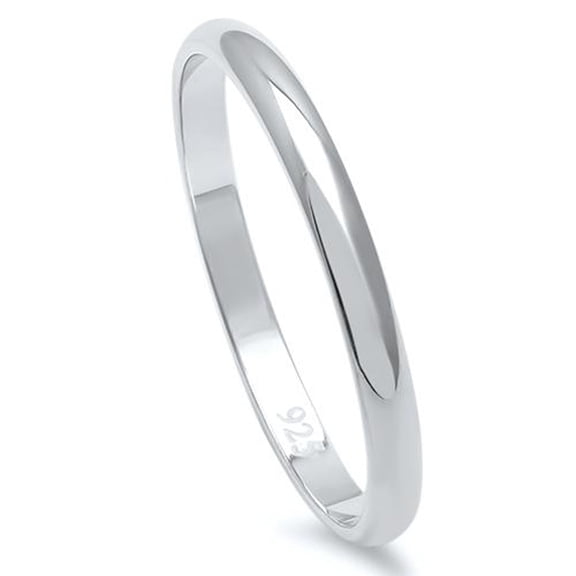 Sterling Silver Round Plain Bridal Band Ring 2MM Size 2