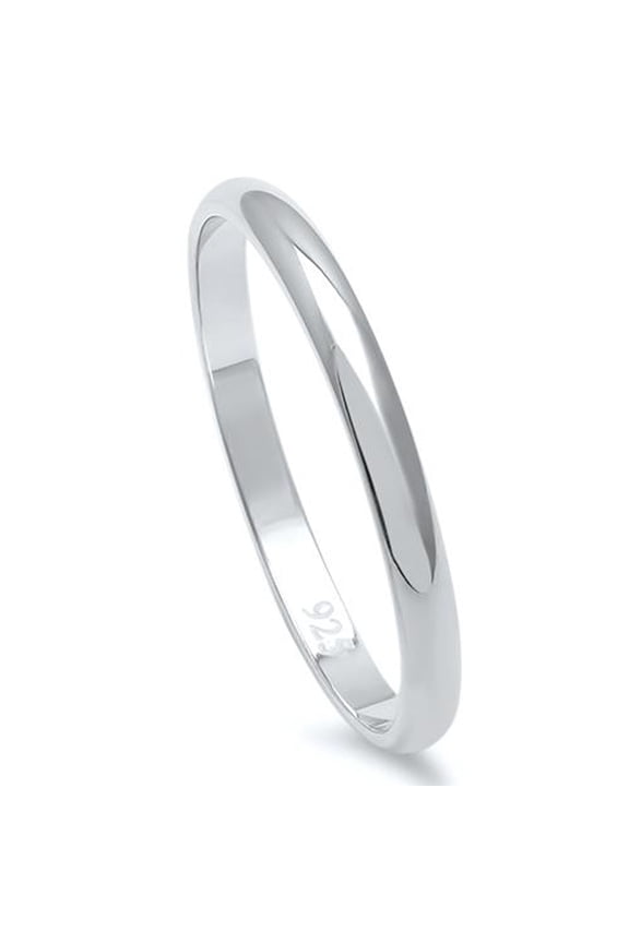 Sterling Silver Round Plain Bridal Band Ring 2MM Size 2