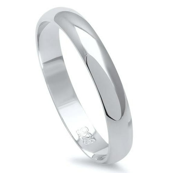Sterling Silver Round Plain Bridal Band Ring 3MM Size 11