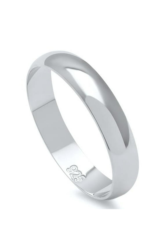 Sterling Silver Round Plain Bridal Band Ring 4MM Size 7