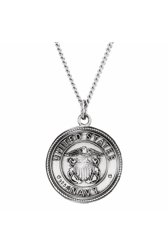 Sterling Silver Round Shape Saint Christopher Medal U.S. Navy Medal Religious Necklace Fine Jewelry for Women Gifts for Her (18mm), 18"