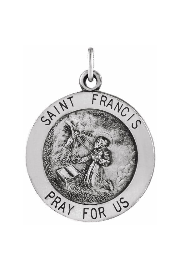 Sterling Silver Round Shape Saint Francis of Assisi Medal Religious Necklace Fine Jewelry for Women Gifts for Her (18mm), 18"