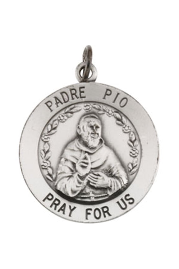 Sterling Silver Round Shape Saint Padre Pio Medal Religious Necklace Fine Jewelry for Women Gifts for Her (18mm), 18"