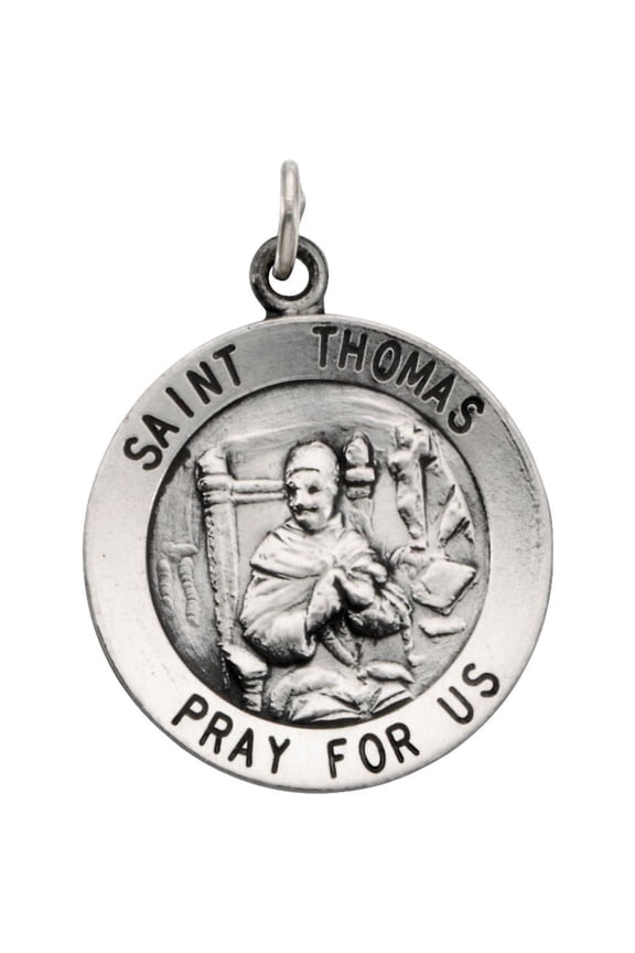 Sterling Silver Round Shape Saint Thomas Medal Religious Necklace Fine Jewelry for Women Gifts for Her (18mm), 18"