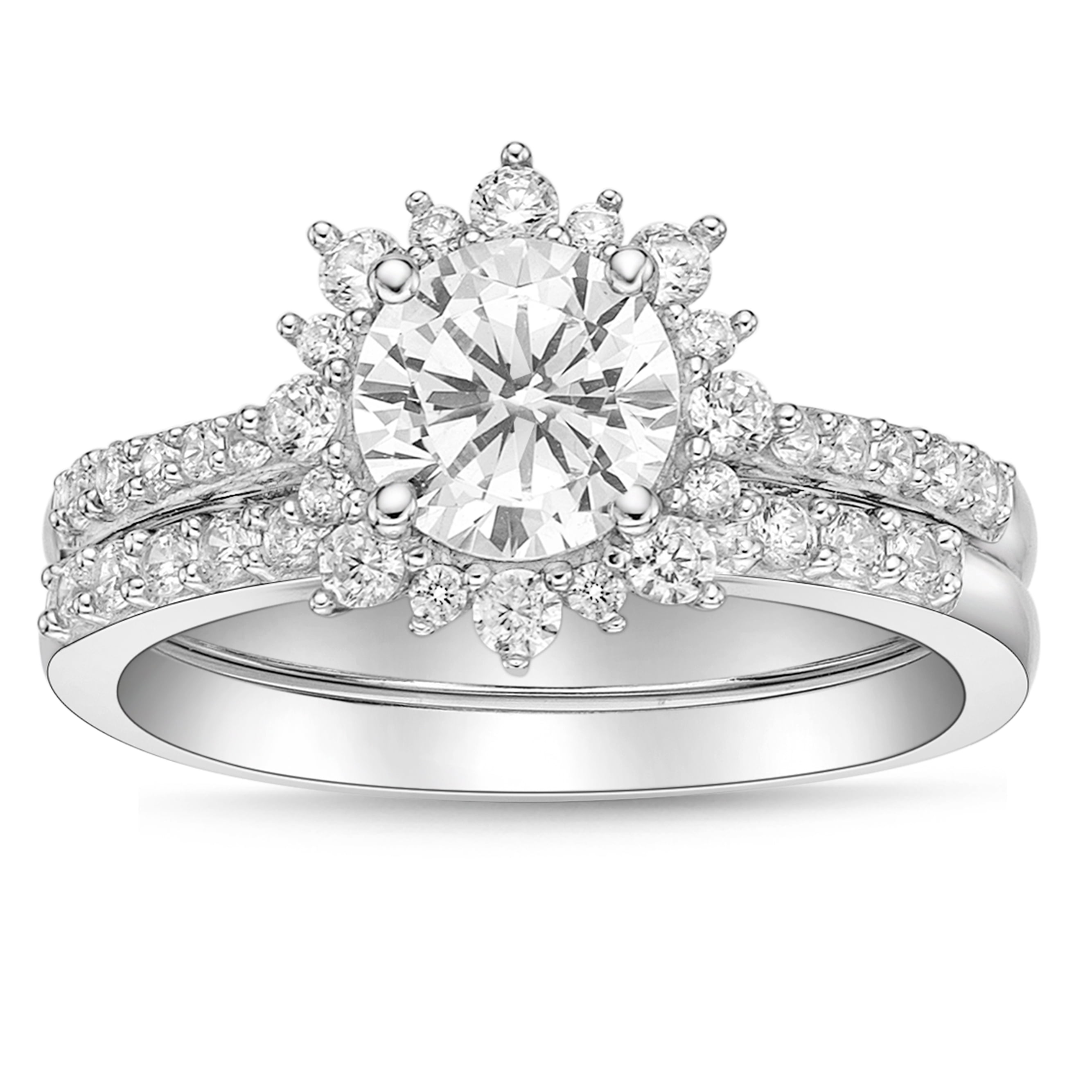 Sterling Silver Round Simulated Diamond Bridal Set Rings