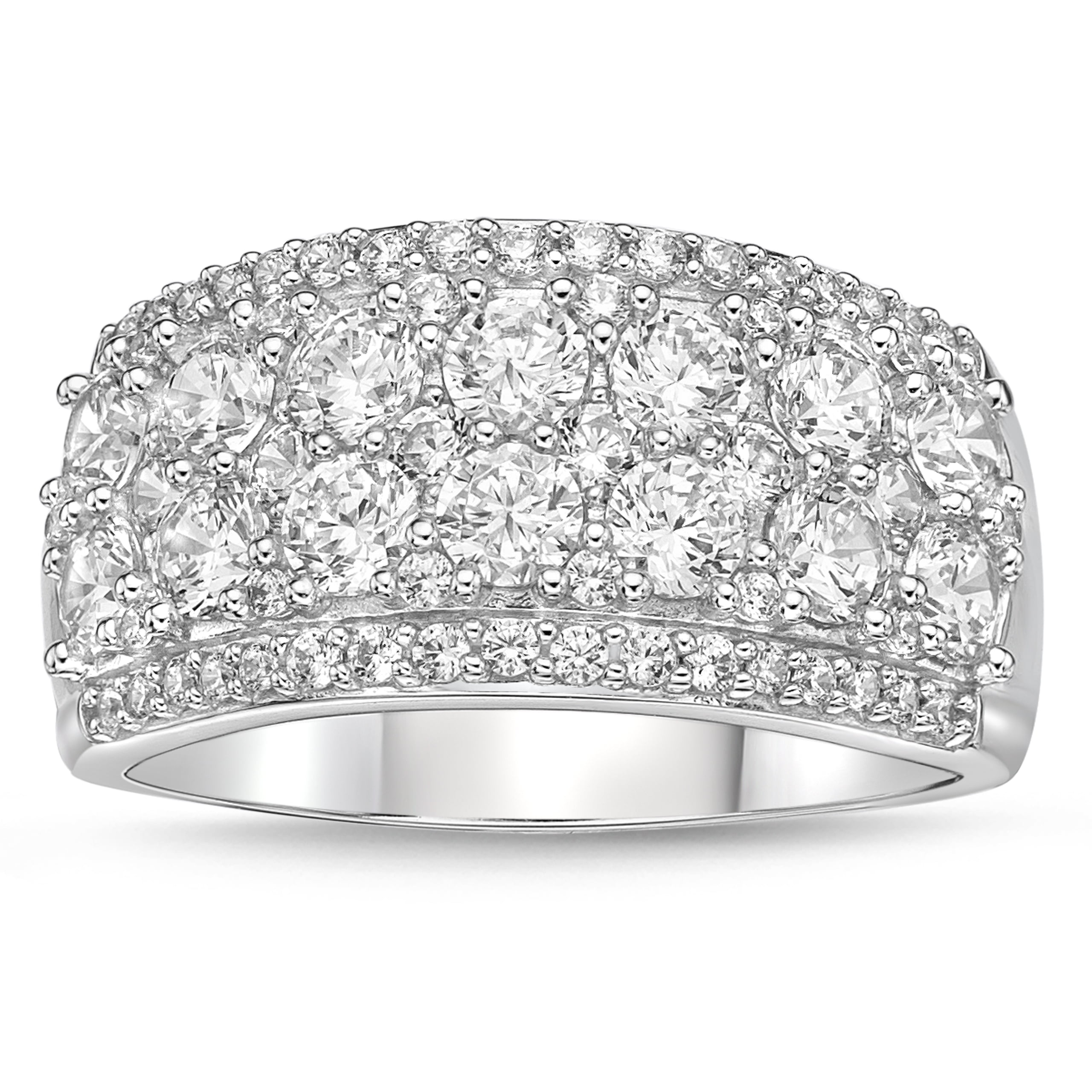 Sterling Silver Round Simulated Diamond Double Row Band Ring